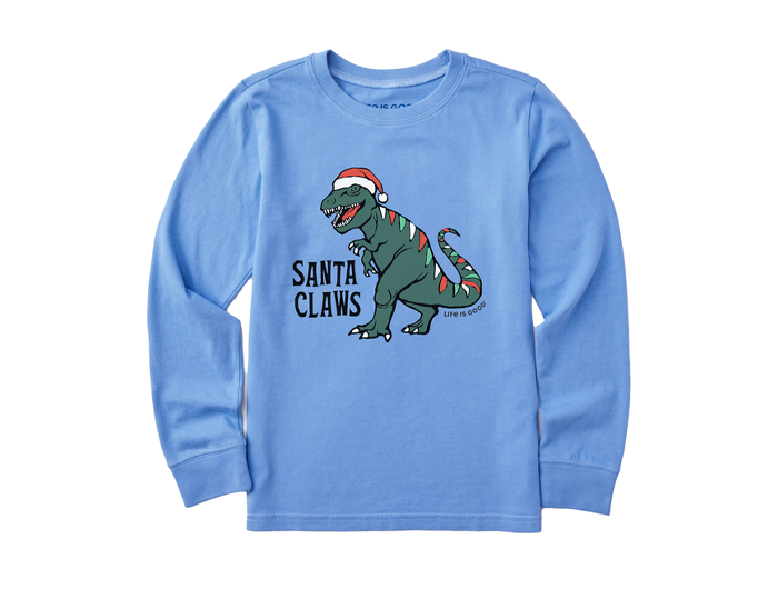 Life is Good Kid&rsquo;s Long Sleeve Crusher Tee - Santa Claws Dino