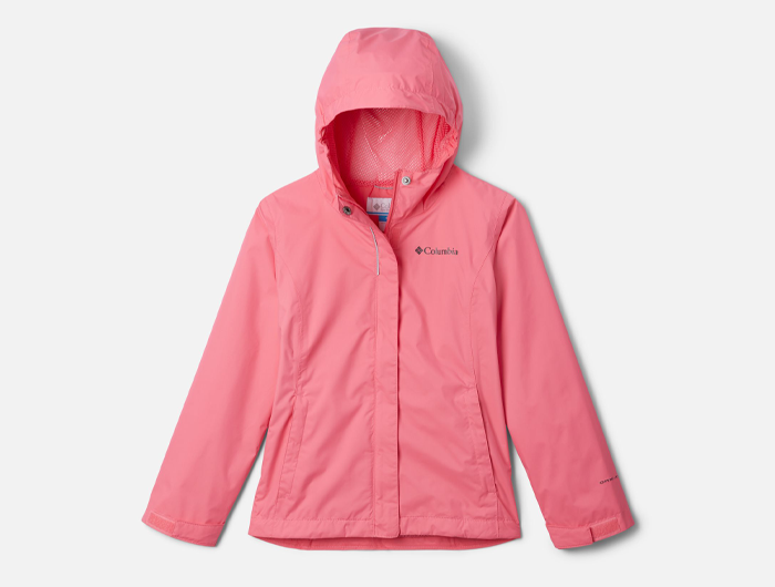 Bright pink rain jacket on sale