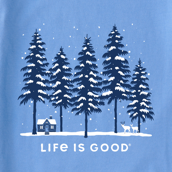 Life is Good Women's Long Sleeve Crusher Tee - Snowy Winter Cabin Scene