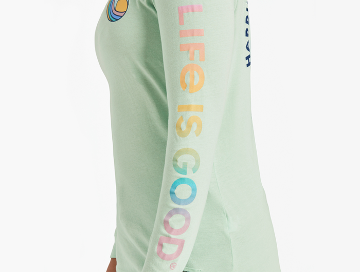 Life is Good Women's Long Sleeve Crusher Lite - Happiness Comes in Waves Spectrum
