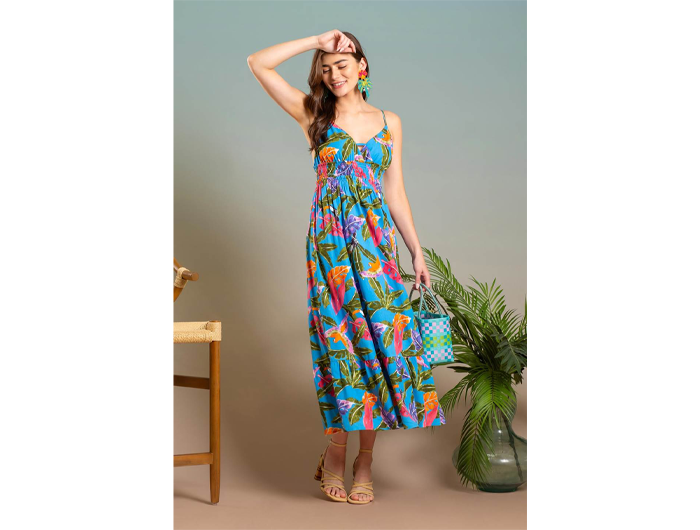 Blu Pepper Women's Shirred Waist Ruffle Hem Midi Dress Blu Pepper Women's Shirred Waist Ruffle Hem Midi Dress