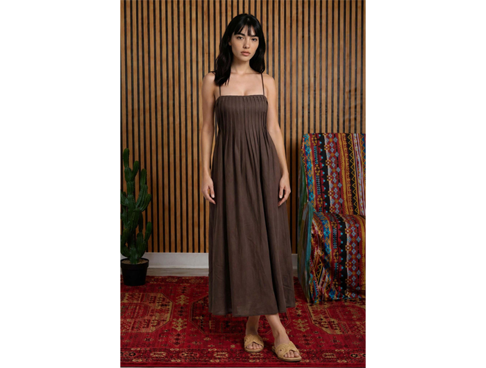 Blu Pepper Women's Pintuck Bust Spaghetti Strap Midi Dress