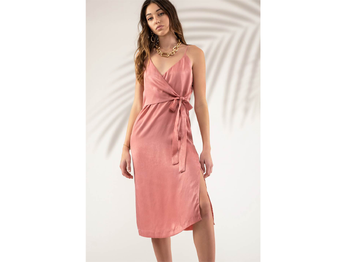 blue dress for baby girl Blu Pepper Women's Faux Wrap Side Slit Midi Dress L / Rose