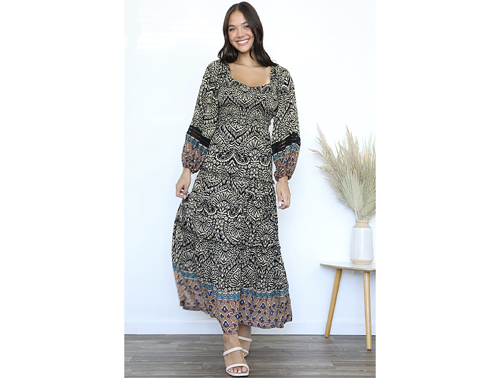 Angie Women's Ballon Sleeve Tiered Maxi Dress Angie Women's Ballon Sleeve Tiered Maxi Dress