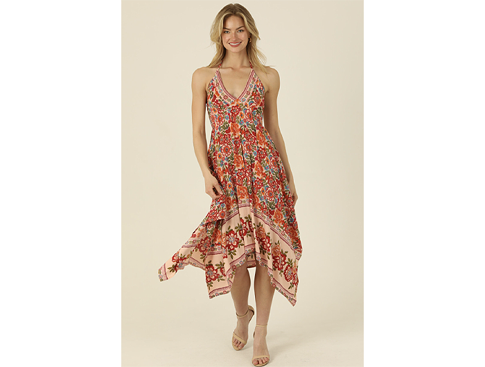 Angie Women's Midi V-Neck Halter Dress with Hanky Hem