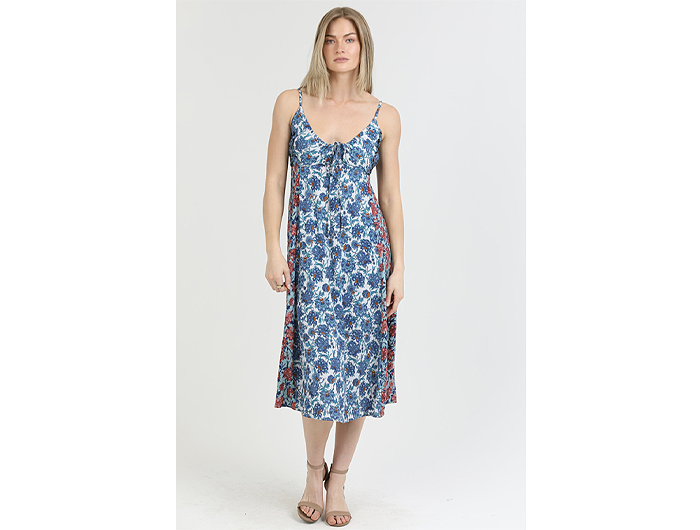Angie Women's Vertical Patchwork Tie Neck Midi Dress M / Multi
