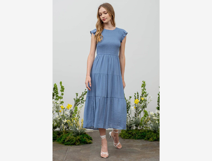 knee length dresses for ladies Ditsy Printed Smocked Top Midi Dress main image 0