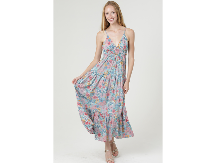 angie maxi dresses Women's Open Back Tiered Dress M / Teal Bayou VENDOR COLOR-RUM PUNCH 140 cm / 55.12 Seven '80s-Inspired Formal Outfits Color:Nightfall Multi
