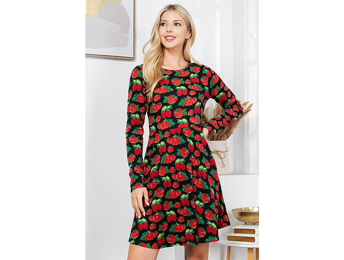 La Soul Women's Long Sleeve Sweater Dress M / Strawberry Print