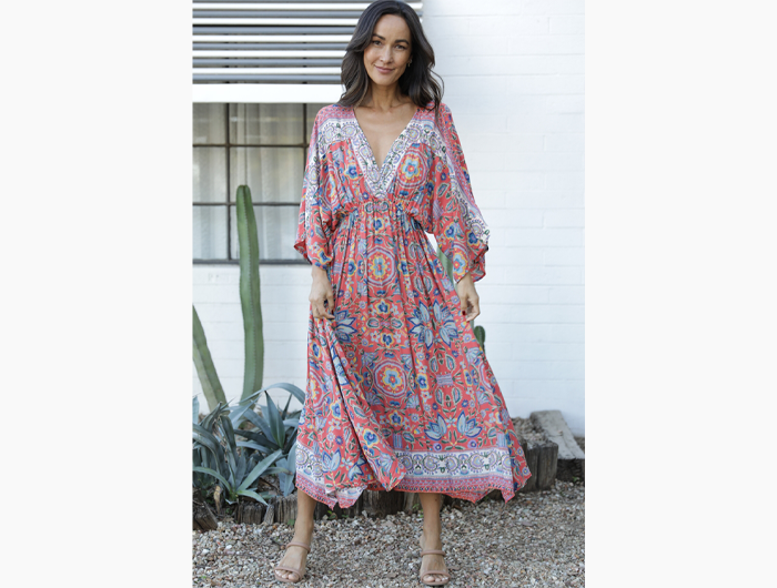 Nostalgia Women's Side Tie Dolman Sleeve Maxi Dress