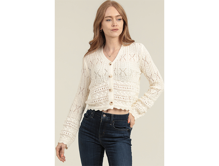 Angie Women's Lacy Crochet Button Front Cardigan