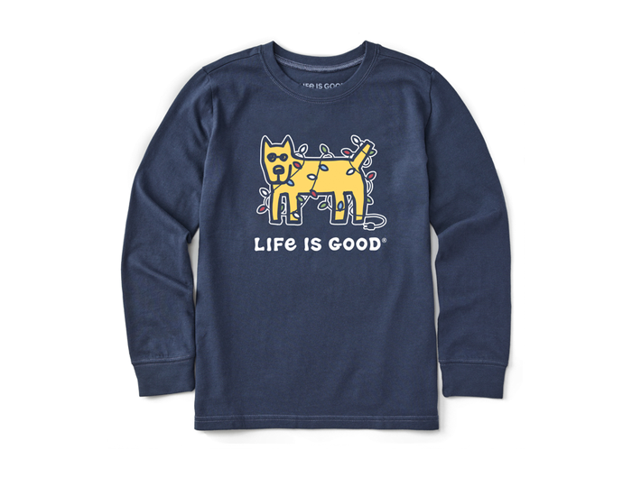 Life is Good Kid's Long Sleeve Crusher Tee - Rocket Holiday Lights - F