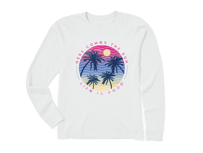 Life is Good Women's Long Sleeve Crusher Tee - Here Comes the Sun Palms