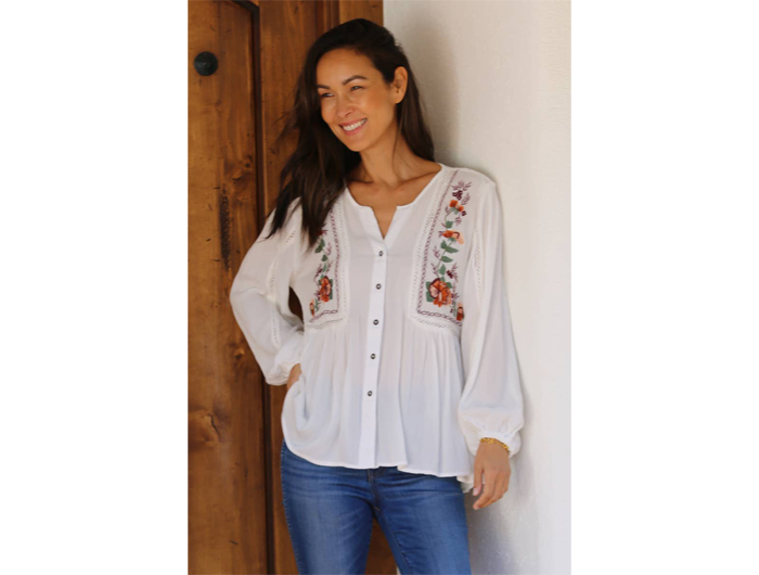 Women's Top - Boho Embroidered Peasant Top