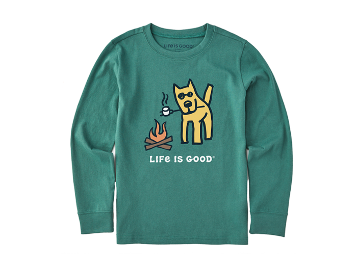 Life is Good Kid's Long Sleeve Crusher Tee - Rocket Camp Dog