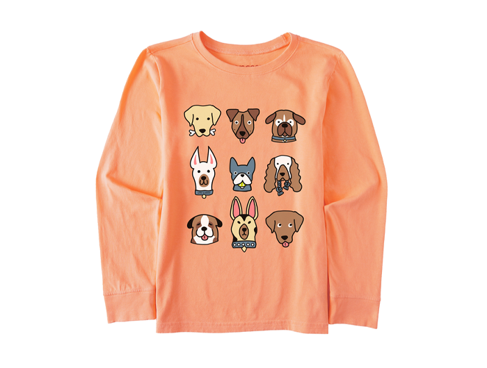 Life is Good Kid's Long Sleeve Crusher Tee - Plenty of Pups