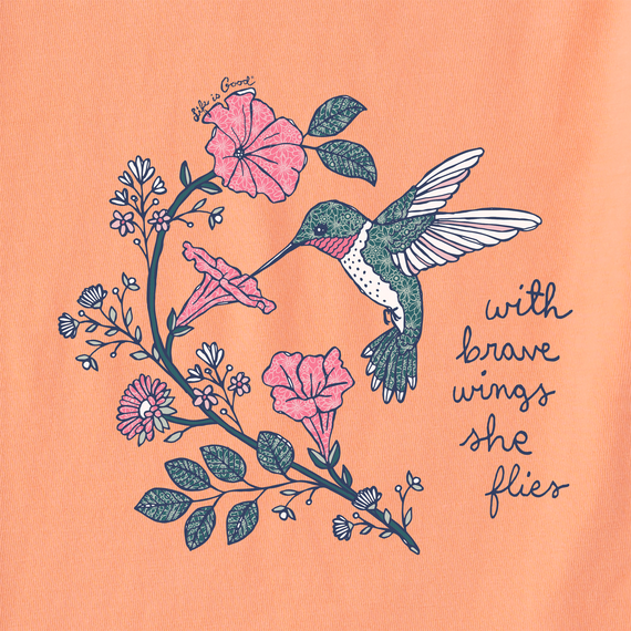 Life is Good Women's Long Sleeve Crusher Vee - Hummingbird Brave Wings