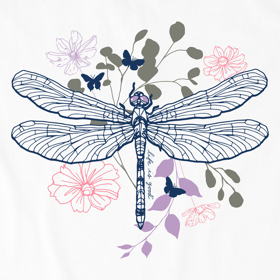 Life is Good Women's Crusher Tee - Floral Backdrop Dragonfly