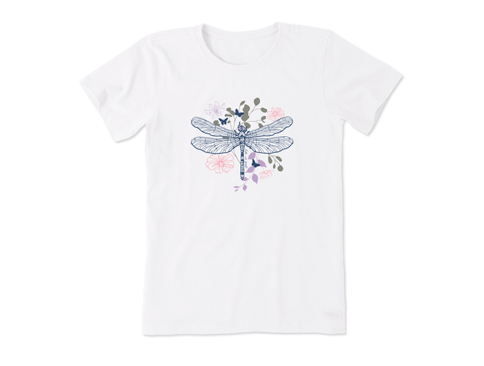 Life is Good Women's Crusher Tee - Floral Backdrop Dragonfly