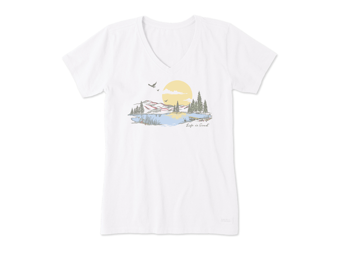 Life is Good Women's Crusher Vee - Fineline Peaceful Lake