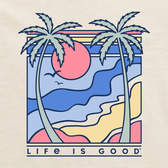 Life is Good Women's Long Sleeve Crusher Tee - Retro Palms Scene