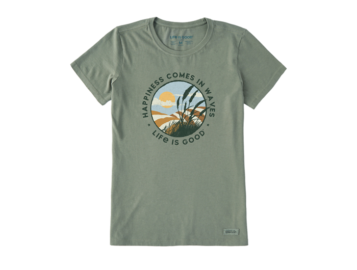 Life is Good Women's Crusher Lite Tee - Happiness Comes in Waves Beach