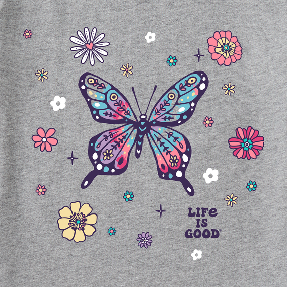 Life Is Good Women's Crusher Lite Vee - Tie Dye Retro Butterfly Flowers