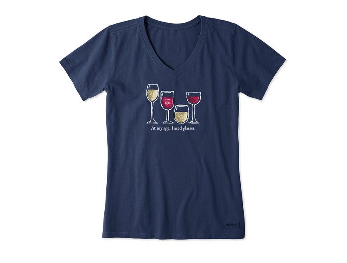 Life Is Good Women's Crusher Lite Vee - I Need Wine Glasses