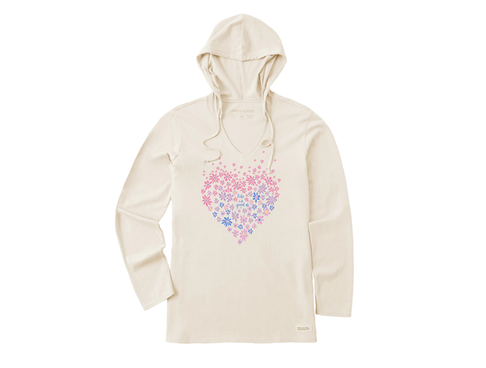 Life is Good Women's Long Sleeve Hooded Crusher Lite Tee - Heart Daisy