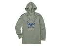 Life is Good Women's Long Sleeve Hooded Crusher Lite Tee - Tie Dye Butterfly Happy