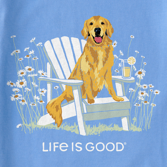 Life is Good Women's Long Sleeve Hooded Crusher Lite Tee - Realisn't Golden Retriever Adirondack