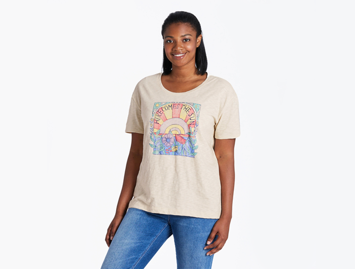 Life is Good Women's Relaxed Fit Slub Tee - Here Comes The Sun Hippie