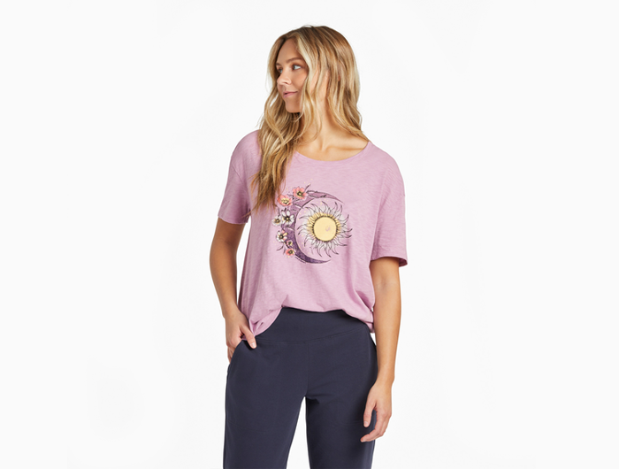 Life is Good Women's Relaxed Fit Slub Tee - Moon Flower