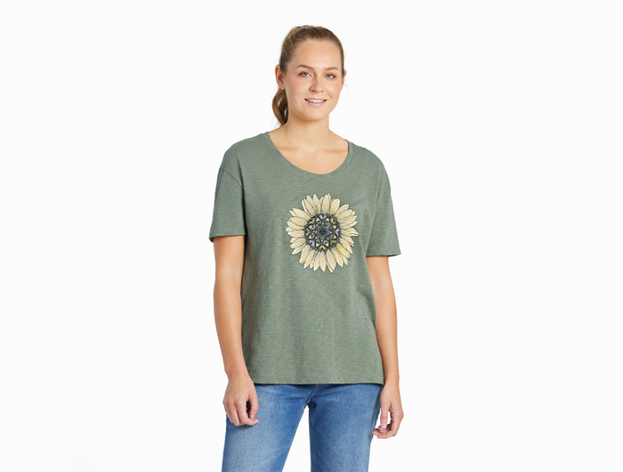 Life is Good Women's Relaxed Fit Slub Tee - Detailed Sunflower