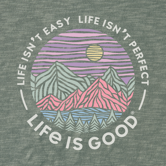 Life is Good Women's Textured Slub Tank - Life Isn't Perfect Woodblock Mountains