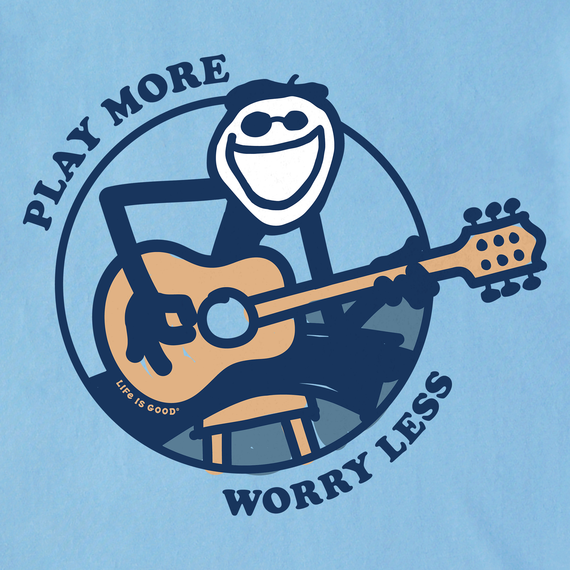 Life is Good Men's Crusher Tee - Play More Worry Less Jake Guitar