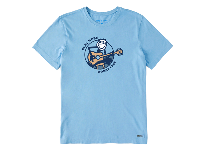 Life is Good Men's Crusher Tee - Play More Worry Less Jake Guitar