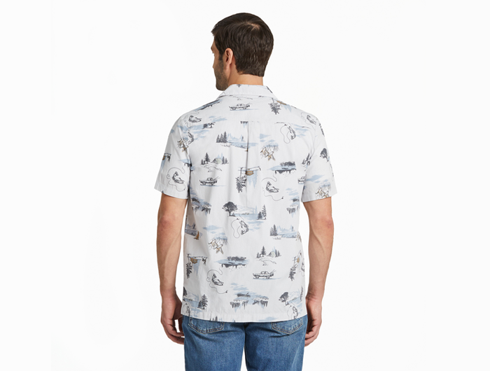 Life is Good Men's Camp Shirt - Outdoor Fishing Landscape Pattern