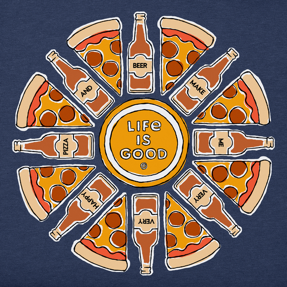 Life is Good Men's Crusher Tee - Pizza and Beer Happy Mandala