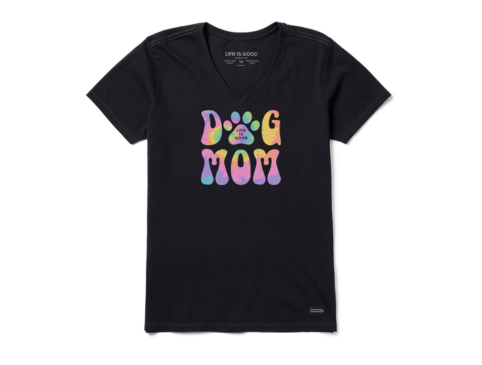 Life is Good Women's Crusher Vee - Groovy Tie Dye Dog Mom