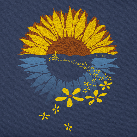 Life is Good Women's Crusher Tee - Macro-Micro Sunflower Bike Ride