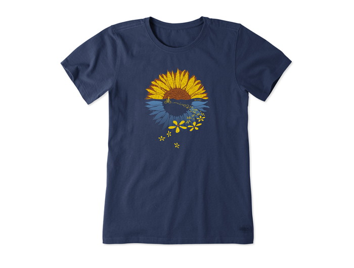 Life is Good Women's Crusher Tee - Macro-Micro Sunflower Bike Ride