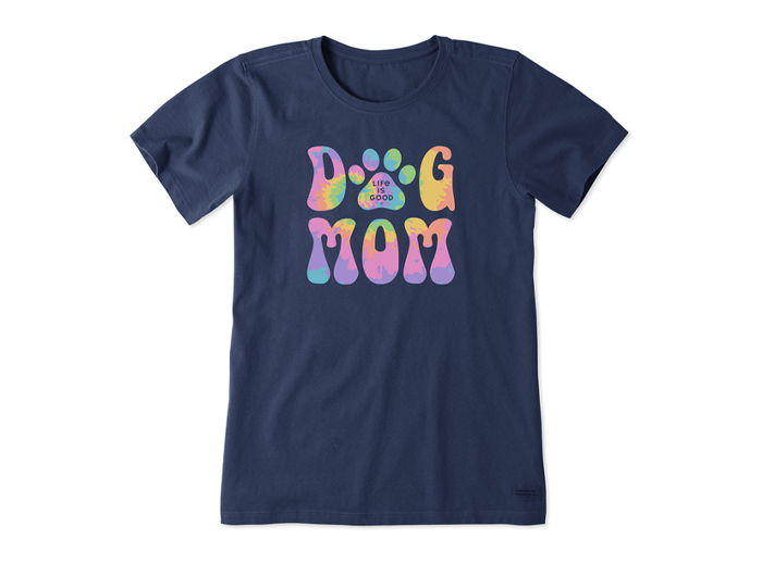 Life is Good Women's Crusher Tee - Groovy Tie Dye Dog Mom