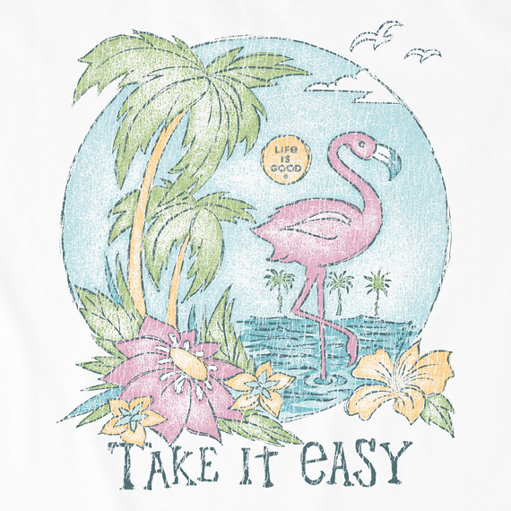 Life is Good Women's Crusher Tee - Dreamy Take It Easy Flamingo