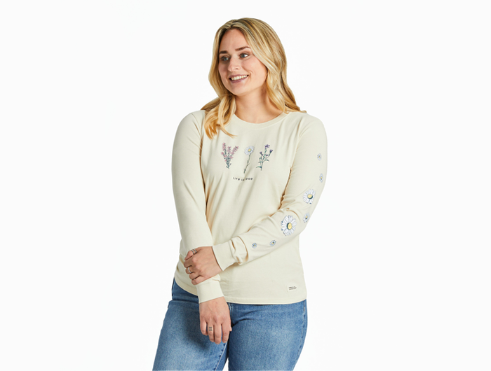 Life is Good Women's Long Sleeve Crusher Tee - Detailed Wildflowers