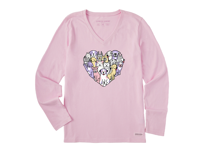 Life is Good Women's Long Sleeve Crusher Vee - Heart of Dogs