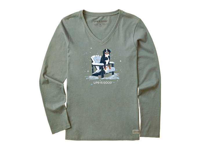 Life is Good Women's Long Sleeve Crusher Vee - Snowy Adirondack Bernese