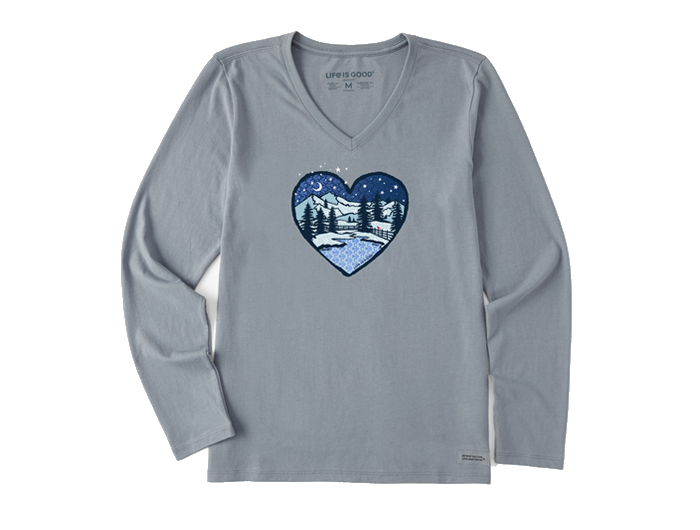 Life is Good Women's Long Sleeve Crusher Vee - Macro Winter Heart