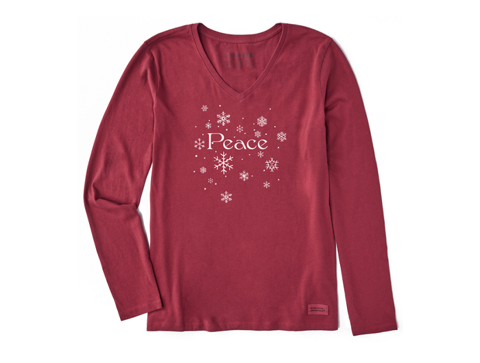 Life is Good Women's Long Sleeve Crusher Vee - Peace Snowflakes