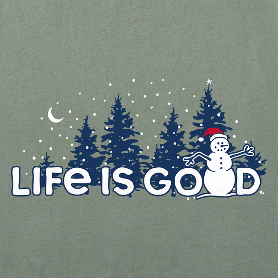 Life is Good Women's Long Sleeve Crusher Vee - Snowman Landscape